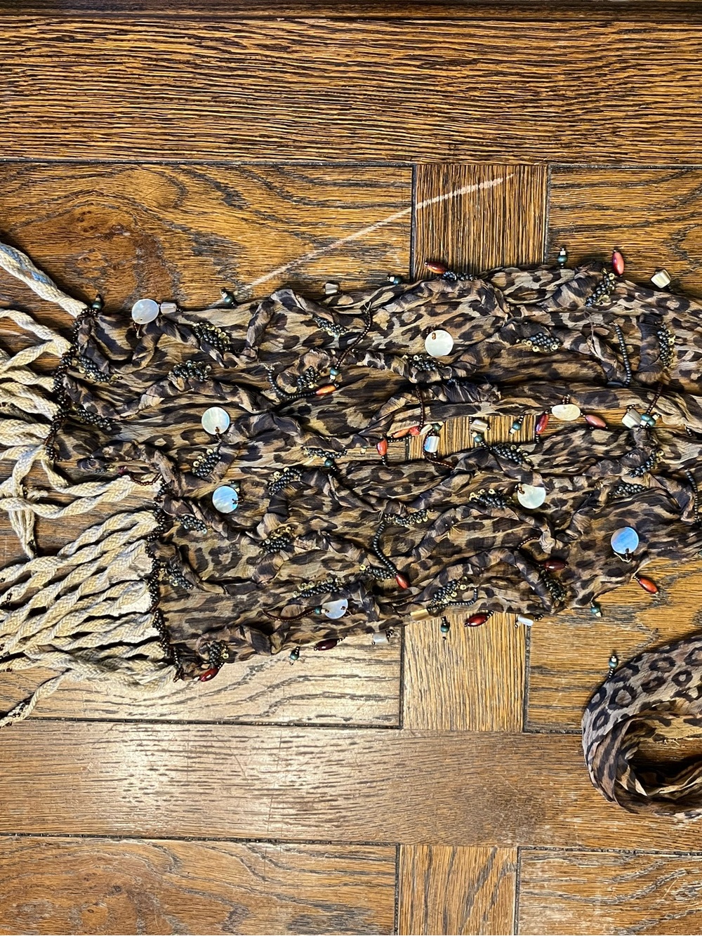 Mary Frances 62” Beaded Leopard Print Women’s Scarf - Brown